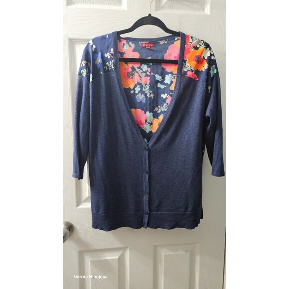 Merona Womens Floral Print Navy Blue Cardigan Sweater XXL Acrylic/Rayon Blend Li - Picture 1 of 7